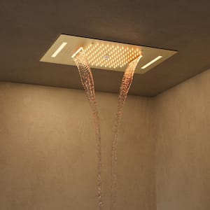 Aurora LED Bluetooth 5-Spray Ceiling Mount 23 in. and 15 in. Fixed Shower 10 in. Shower Handheld 2.5 GPM in Brushed Gold