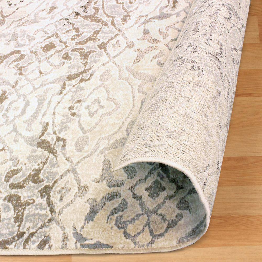 Beige and Gray Damask Polypropylene Area Rug, 8' x 10'