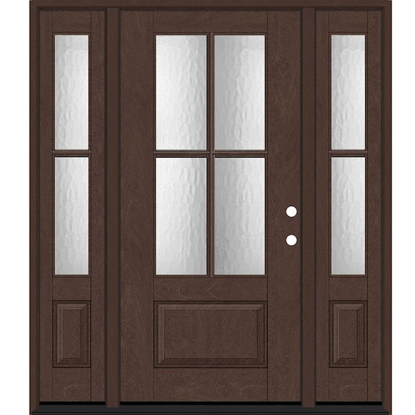 Steves & Sons Regency 68 in. x 80 in. 3/4Lite 4SDL Oasis Deco Glass LHIS Prefinish Chestnut Fiberglass Prehung Front Door w/2_ 14inSL