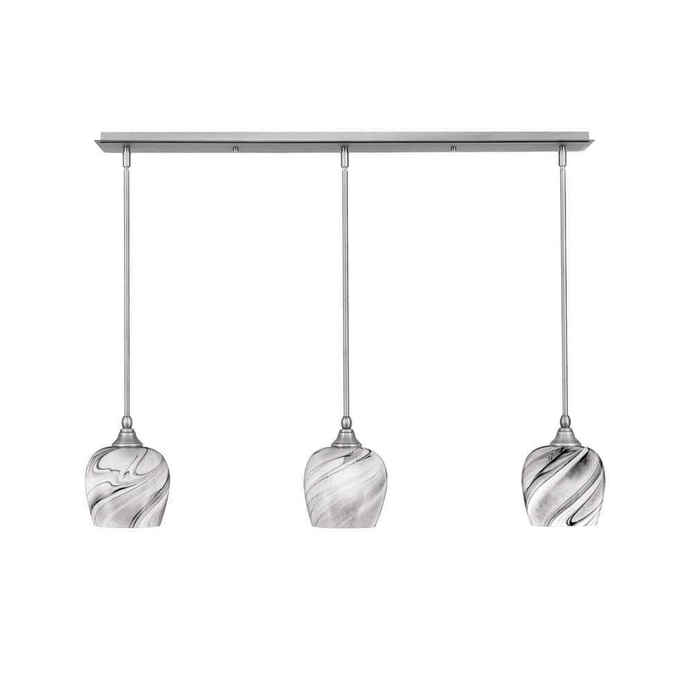 Livingston 100-Watt 3-Light Nickel Shaded Pendant Light with 6 in. Onyx Swi