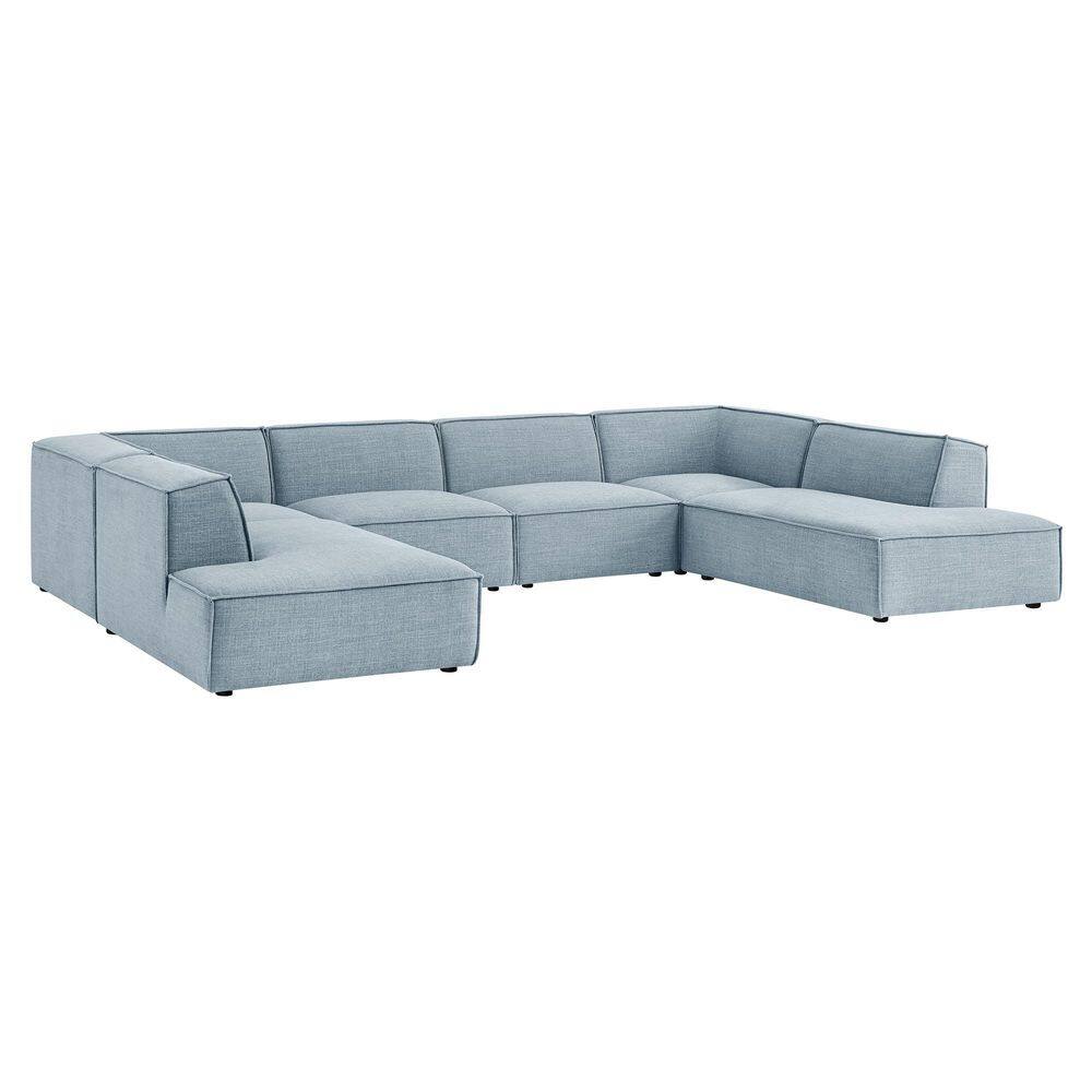 Restore Fabric Upholstered 6-Piece Modular U-Shaped Sectional Sofa in Sky