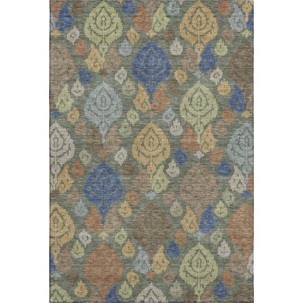 Mayfield Premium Machine Washable Abstract AMF2460 Basil 3 ft. x 5 ft. Area Rug