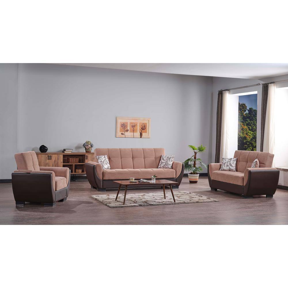 Beige Brown Modern Leather Accent Chair with Storage