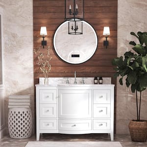 Lauren 48 in. W x 22 in. D Vanity in White with Marble Vanity Top in Carrara White with White Basin