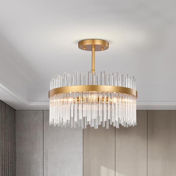 Jojospring Belle 17 in. W 4-Light Glossy Bronze Flush Mount with Clear Glass Bars