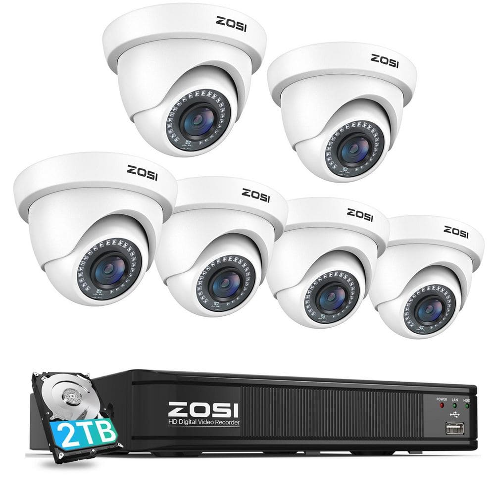 8-Channel 2MP DVR 2TB HDD Security Camera System with 6 Wired 1080P Dome Cameras, White price history on PriceWatchPro
