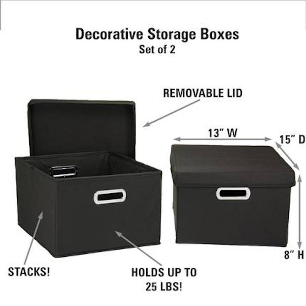 Chic Black Fabric Nested Storage Boxes with Lids, 2-Piece Set