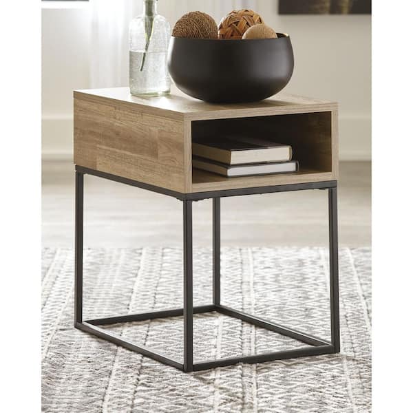 Signature Design By Ashley Gerdanet 16 in. Brown/Black Rectangle Wood End Table with Storage and Shelves