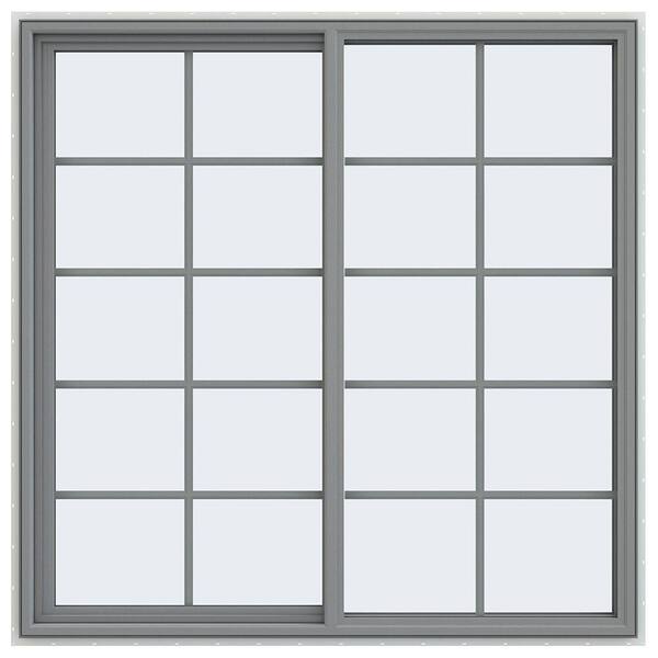 JELD-WEN 59.5 in. x 59.5 in. V-4500 Series Gray Painted Vinyl Left-Handed Sliding Window with Colonial Grids/Grilles