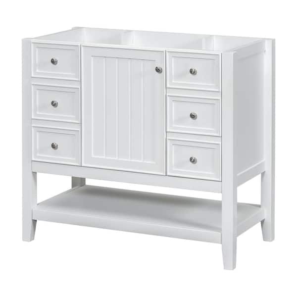 Cesicia 35.5 in. W x 18 in. D x 32.9 in. H Bath Vanity Cabinet without Top in White with Three Multi-Functional Drawers