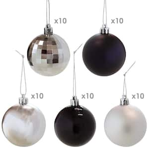 Modern Holiday 50-Piece Black and Silver Christmas Ornaments