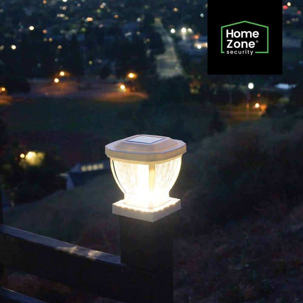 White Solar LED Post Cap Lights with Rippled Glass, 2-Pack