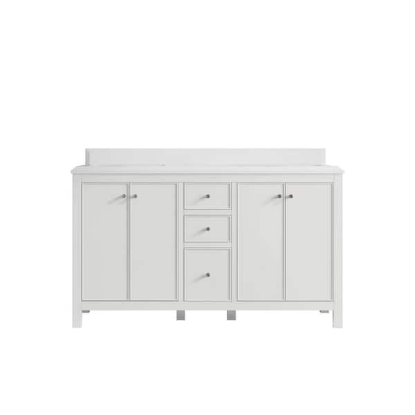 Willow Collections Chicago 60 in. Double Sink Freestanding White Bath Vanity with White Qt. Top Unassembled