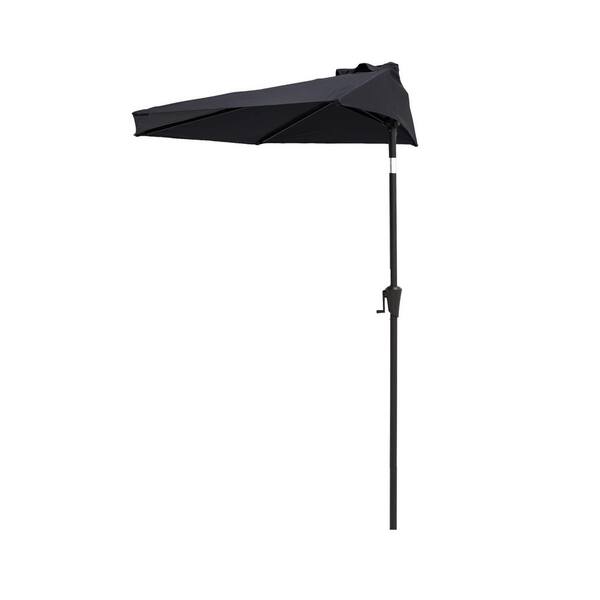 FLAME&SHADE 9 ft. Aluminum Market Tilt Half Round Patio Umbrella for Outdoor in Black Solution Dyed Polyester