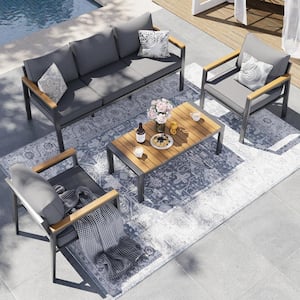 4-Piece Aluminum Patio Conversation Sectional Seating Set with Gray Cushions