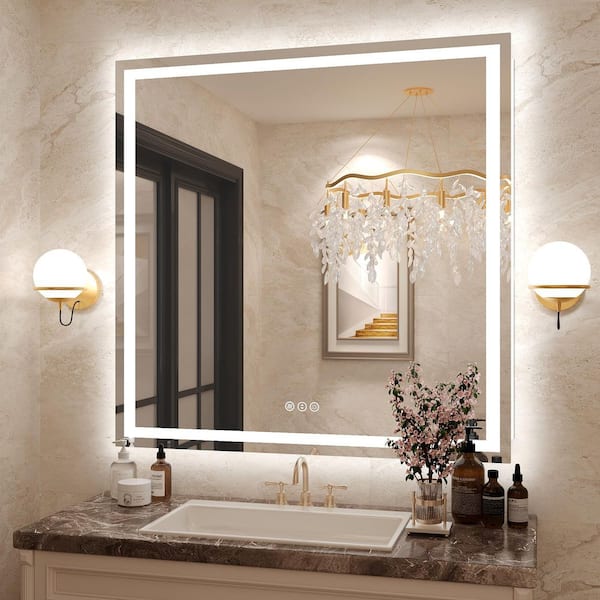 38 in. W x 38 in. H Square Frameless Front and Back Lighted Anti-Fog Wall Bathroom Vanity Mirror, Tempered Glass, ETL