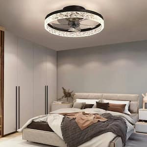 20 in. Indoor Black Crystal Ceiling Fan with Light and Remote, Flush Mount LED Ceiling Fan, Dimmable for Bedroom