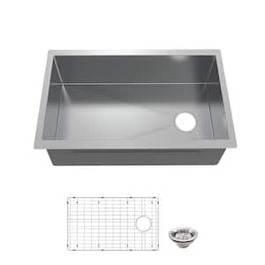 Professional Zero Radius 30 in. Undermount Single Bowl 16 Gauge Stainless Steel Kitchen Sink with Accessories