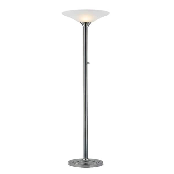 150W 71 in. LED Torchiere Floor Lamp with Hammered Glass Shades, Brushed Black Steel Finish, Dimmable