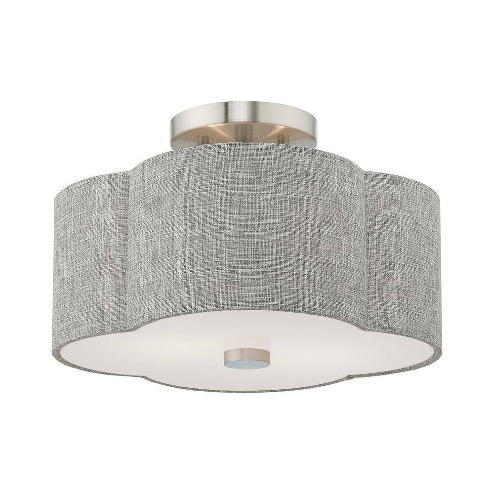 Kalmar Clover-Shaped Gray Drum Shade Ceiling Mount in Brushed Nickel