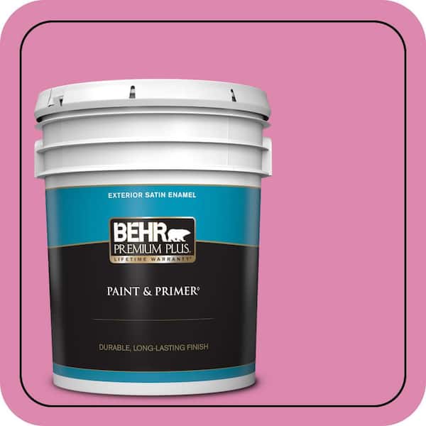 BEHR PREMIUM PLUS 5 gal. #100B-5 Springtime Bloom Satin Enamel Exterior Paint & Primer