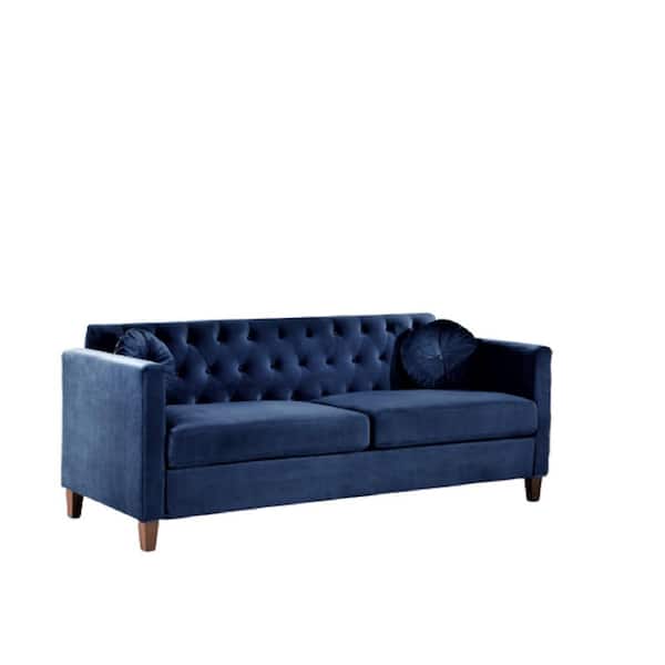 US Pride Furniture Lory 79.5 in. W Square Arms Velvet 3-Seats Straight Lawson Sofa with in Blue