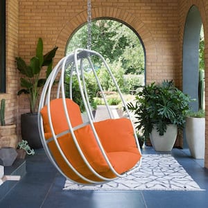 33 in. White Aluminum Patio Swing Egg Chair with Orange Cushion without Stand