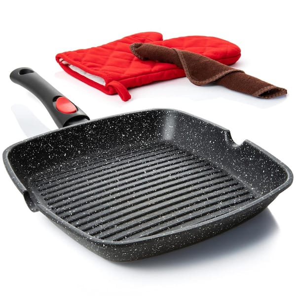 11 in. Square Grill Pan Nonstick Removable Handle Black 1-Piece