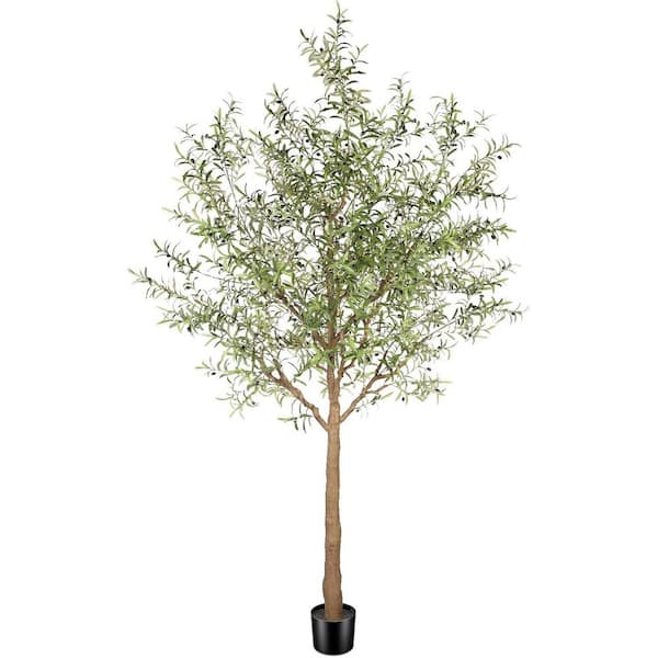 10 ft. Artificial Olive Tree in Pot with Natural Wood Trunk