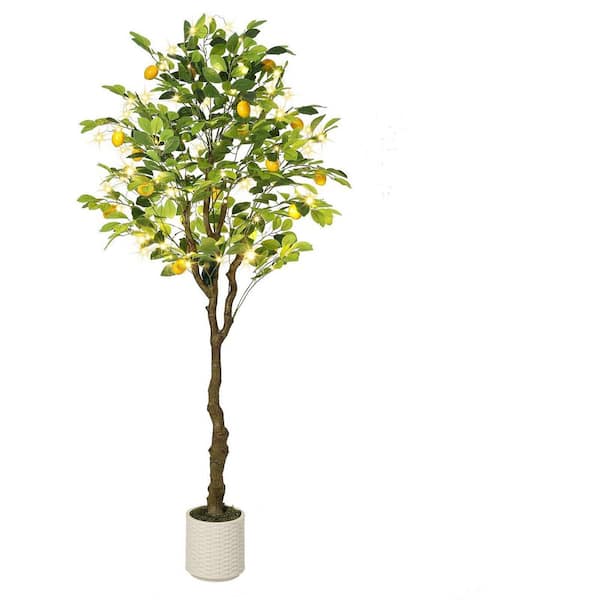 5 ft. Artificial Lemon Tree Indoor, Pre Potted Faux Lemon Tree with Realistic Fruit and Leaves with 50-Lights