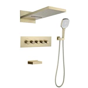Thermostatic Single-Handle 3-Spray Patterns Shower Faucet with 3-Setting Hand Shower in Brushed Gold (Valve Included)