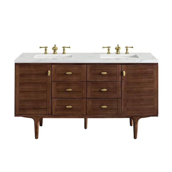 James Martin Vanities Amberly 60.0 in. W x 23.5 in. D x 34.7 in . H Bathroom Vanity in Mid-Century Walnut with Ethereal Noctis Quartz Top