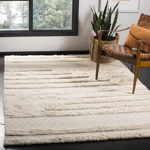 Kenya Ivory 4 ft. x 6 ft. High-Low Flokati Chevron Solid Color Area Rug