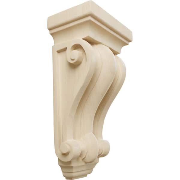 Ekena Millwork 3-1/4 in. x 5 in. x 9-1/2 in. Unfinished Wood Rubberwood Cole Pilaster Wood Corbel