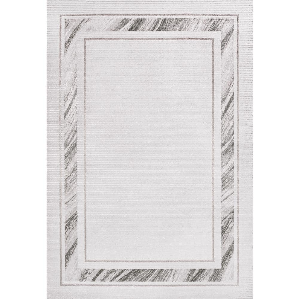Jonathan Y Athens Classic Border Marble Pattern High-Low Silver/White 8 ft. x 10 ft. Area Rug, image size:1000x1000