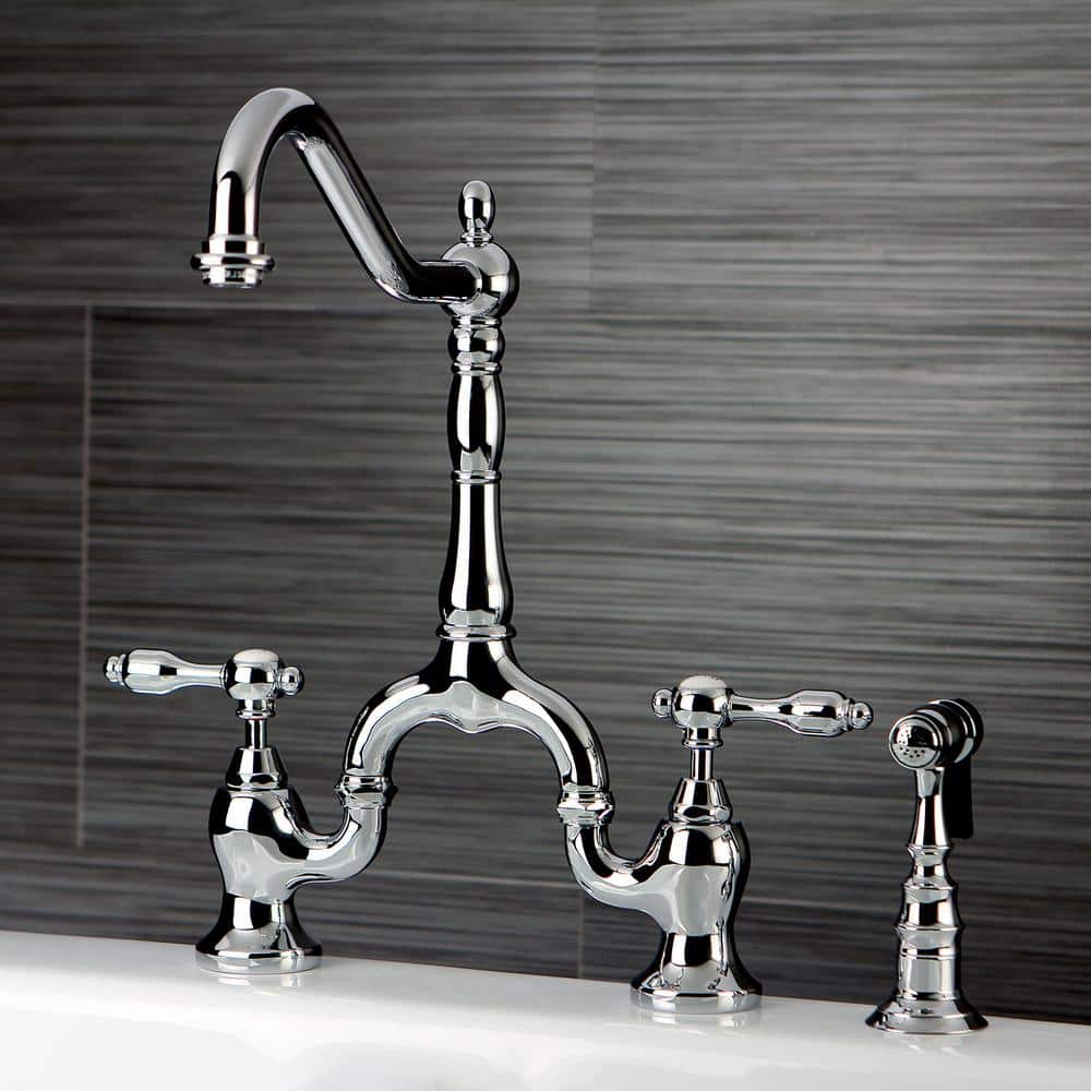 Polished Chrome Bridge Kitchen Faucet with Pull-out Spray