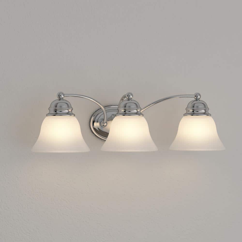 Empire Polished Chrome Three-Light Vanity with Alabaster Glass