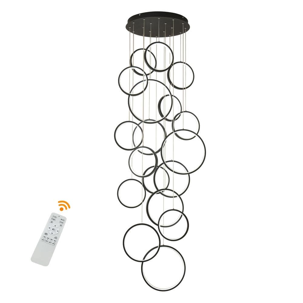 130-Watt 18-Light Black Modern Ring Dimmable Integrated LED Pendant Light with Remote for High Ceilings Staircase price history on PriceWatchPro