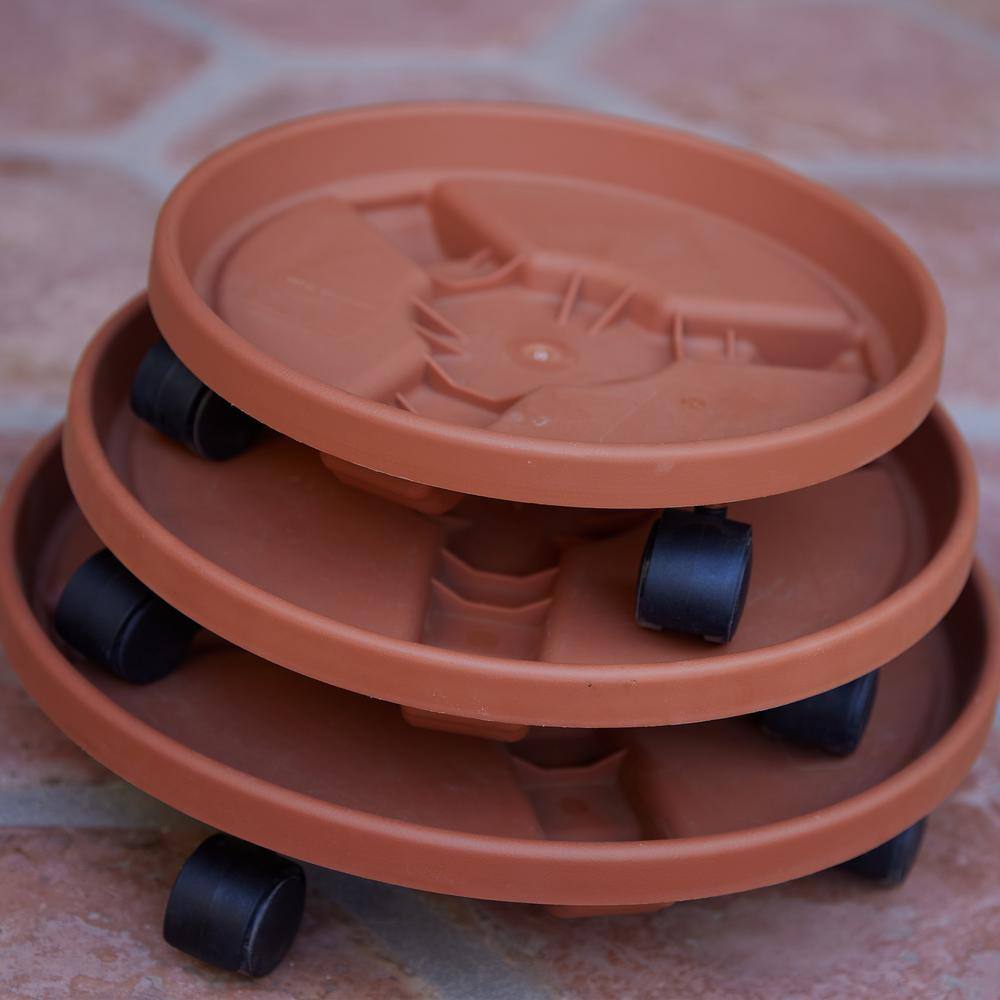 Terra Cotta Round Plant Caddy with Wheels, 14-inch