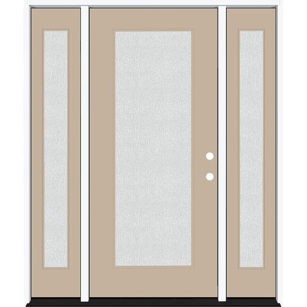 Steves & Sons Legacy 68 in. x 80 in. Full Lite Rain Glass LHIS Primed Sandstone Finish Fiberglass Prehung Front Door w/Dbl 14 in. SL