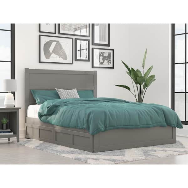 AFI NoHo Grey Queen Solid Wood Storage Platform Bed with Footboard and 2 Drawers