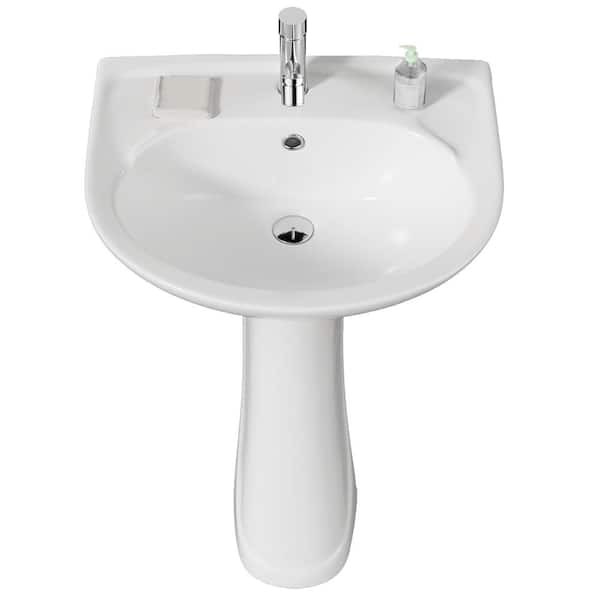 WetBase 26 in. W Rectangular Pedestal Sink in White Ceramic