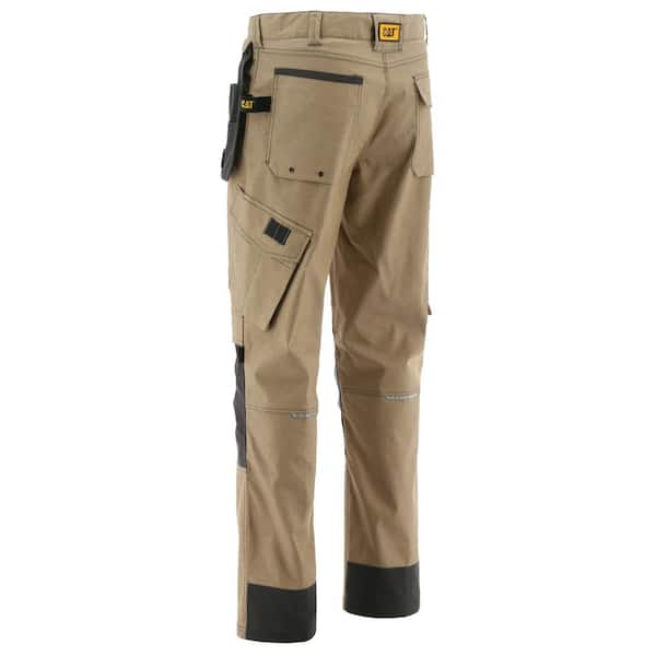 Caterpillar H Defender Men S 32 In W X 36 In L Sand Graphite Cotton Polyester Water Resistant Stretch Cargo Work Pant 32 36 The Home Depot