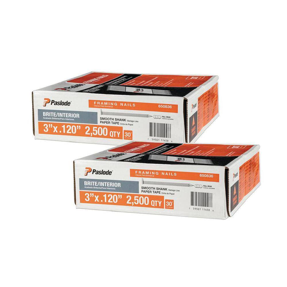 3 in. x 0.120-Gauge 30-Degree Brite Smooth Shank Paper Tape Framing Nails Combo Kit Includes (2500 Per Box) (2-Pack) price history on PriceWatchPro