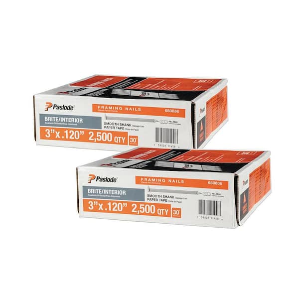 Paslode 3 in. x 0.120-Gauge 30-Degree Brite Smooth Shank Paper Tape Framing Nails Combo Kit Includes (2500 Per Box) (2-Pack)
