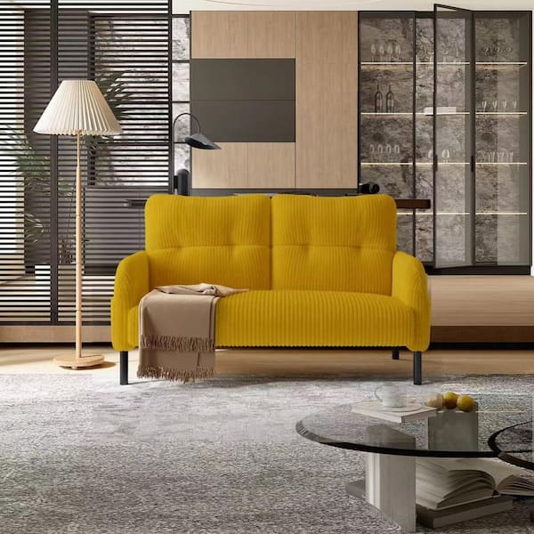 47 in. Modern Yellow Corduroy Fabric 2-Seater Loveseat with High Back