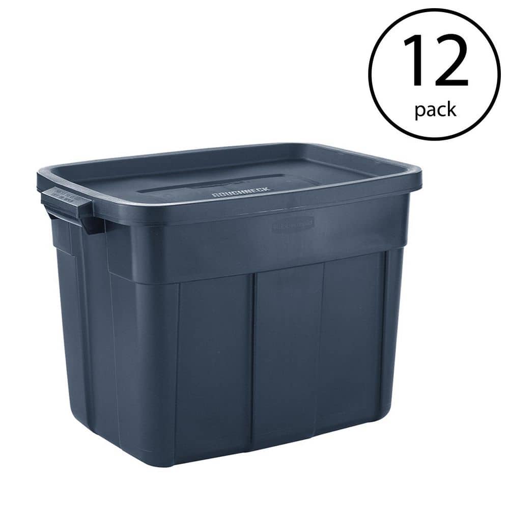  Rubbermaid Roughneck Tote Durable 18 Gallon Stackable Plastic  Storage Containers with Lids and Easy Carry Handles, Pack of 6, Black/Cool  Gray : Tools & Home Improvement