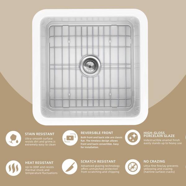 Zeafive Arco 18 in. White Bar Sink Drop-In / Undermount Dual Mount