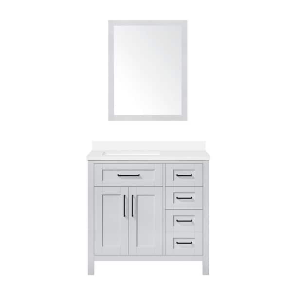 OVE Decors Tahoe III 36 in. W x 21 in. D x 35 in. H Single Sink Bath Vanity in Dove Gray with White Quartz Top and Mirror