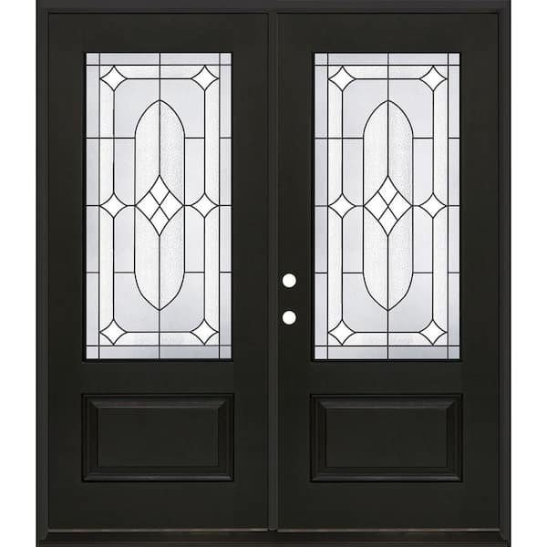 Regency 64 in. x 80 in. 3/4L Axis Glass RHIS Onyx Stain Fiberglass Double Prehung Front Door with 4-9/16 Jamb
